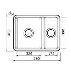 Thomas Denby Metro 1.5 Bowl Inset or Undermount Ceramic Kitchen Sink with Left Hand Main Bowl - 595 x 460mm