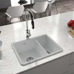 Thomas Denby Metro 1.5 Bowl Inset or Undermount Ceramic Kitchen Sink with Left Hand Main Bowl - 595 x 460mm
