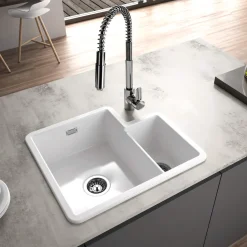 Thomas Denby Metro 1.3 Bowl Inset or Undermount Gloss White Ceramic Kitchen Sink - 595 x 520mm