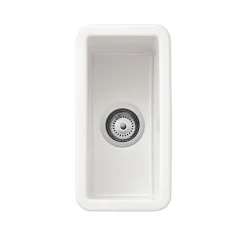 Thomas Denby Metro Half Bowl Inset or Undermount Gloss White Ceramic Kitchen Sink - 234 x 460mm