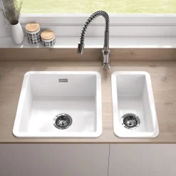Thomas Denby Metro Half Bowl Inset or Undermount Gloss White Ceramic Kitchen Sink - 234 x 460mm