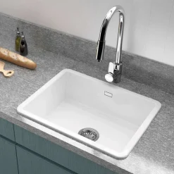 Thomas Denby Metro Large 1 Bowl Inset or Undermount Ceramic Kitchen Sink - 595 x 460mm
