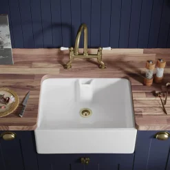 Thomas Denby Norfolk Belfast 1 Bowl Gloss White Ceramic Kitchen Sink - 595 x 460mm
