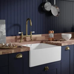 Thomas Denby Norfolk Belfast 1 Bowl Gloss White Ceramic Kitchen Sink - 595 x 460mm