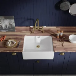 Thomas Denby Norfolk Belfast 1 Bowl Gloss White Ceramic Kitchen Sink - 595 x 460mm
