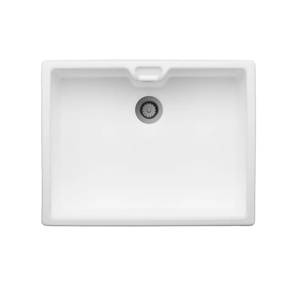 Thomas Denby Norfolk Belfast 1 Bowl Gloss White Ceramic Kitchen Sink - 595 x 460mm
