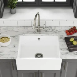 Thomas Denby Oxford Belfast 1 Bowl Gloss White Ceramic Kitchen Sink - 595 x 465mm