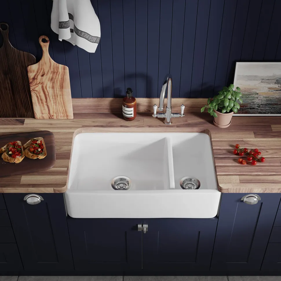 Thomas Denby Suffolk Belfast 1.5 Bowl Gloss White Ceramic Kitchen Sink - 795 x 465mm
