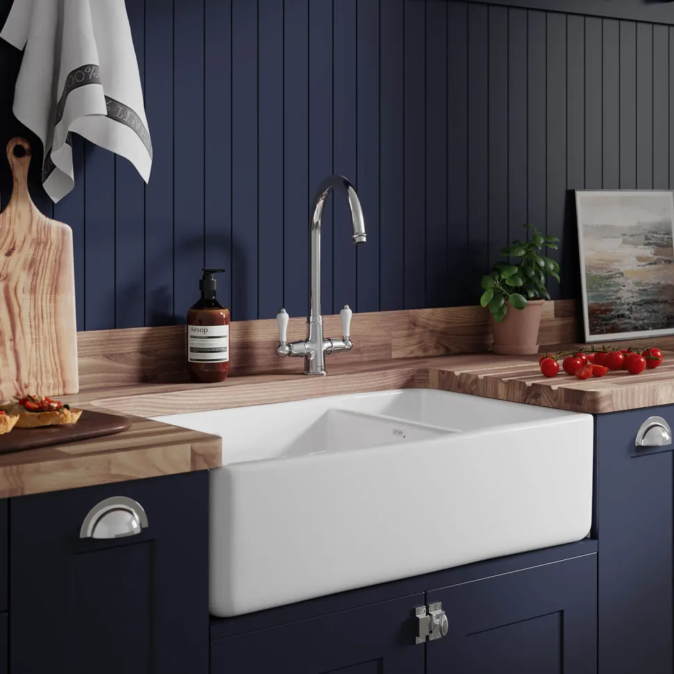 Thomas Denby Suffolk Belfast 1.5 Bowl Gloss White Ceramic Kitchen Sink - 795 x 465mm