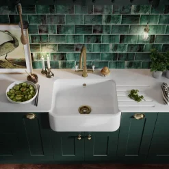 Thomas Denby Windsor Belfast 1 Bowl Gloss White Ceramic Kitchen Sink - 595 x 460mm