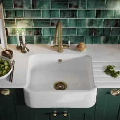 Thomas Denby Windsor Belfast 1 Bowl Gloss White Ceramic Kitchen Sink - 595 x 460mm