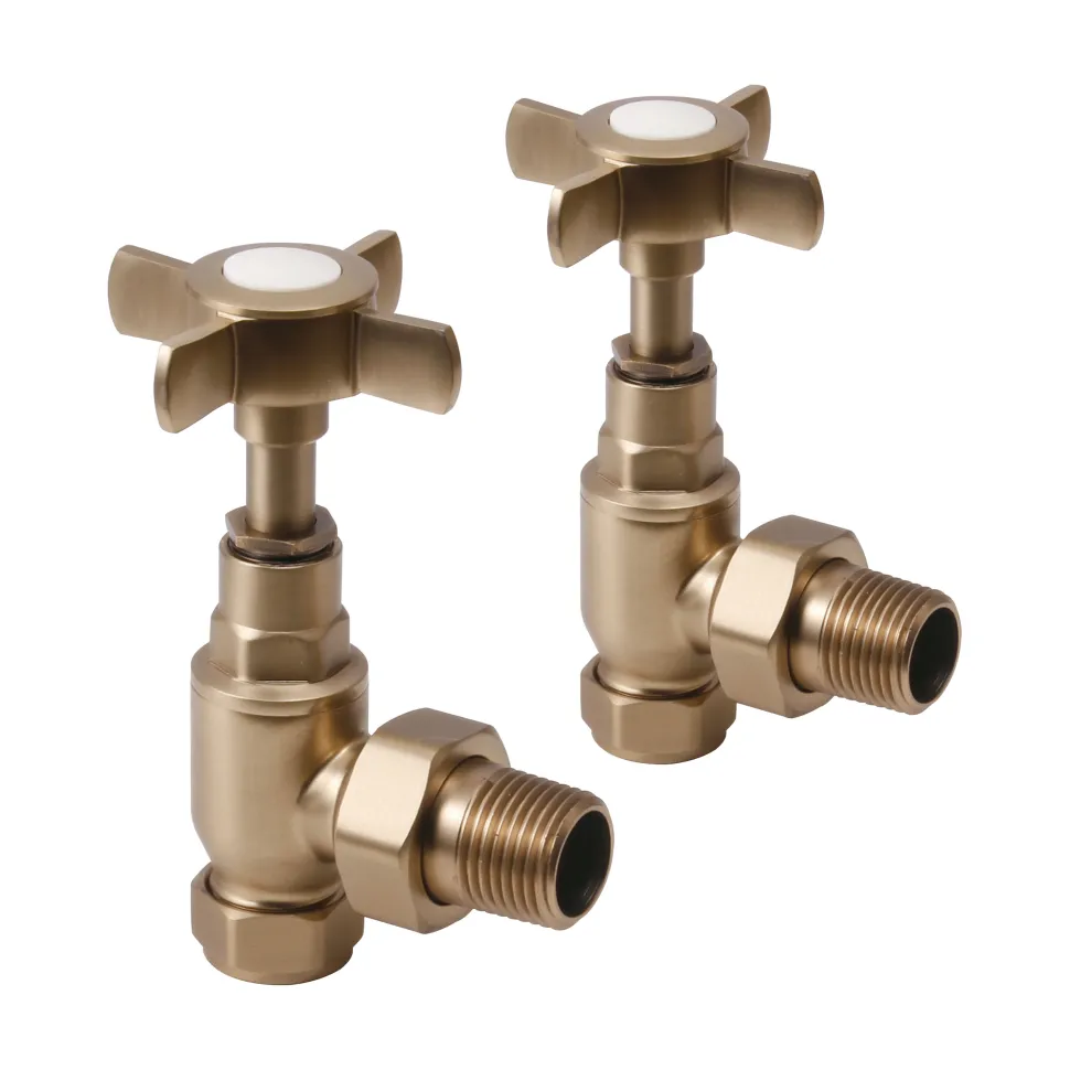 Toasty Angled Crosshead Brushed Brass Radiator Valves
