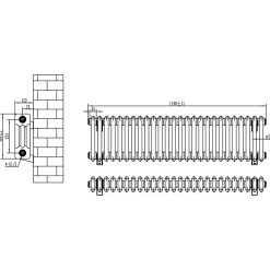 Toasty Ardleigh White Compact Horizontal 3 Column Radiator - 300mm Height