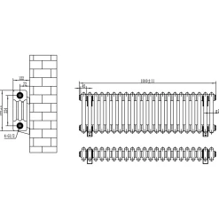 Toasty Ardleigh White Compact Horizontal 3 Column Radiator - 300mm Height