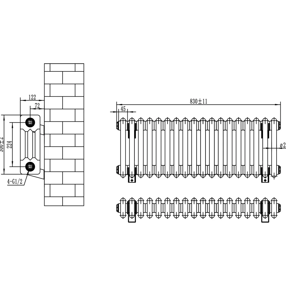 Toasty Ardleigh White Horizontal Column Radiator