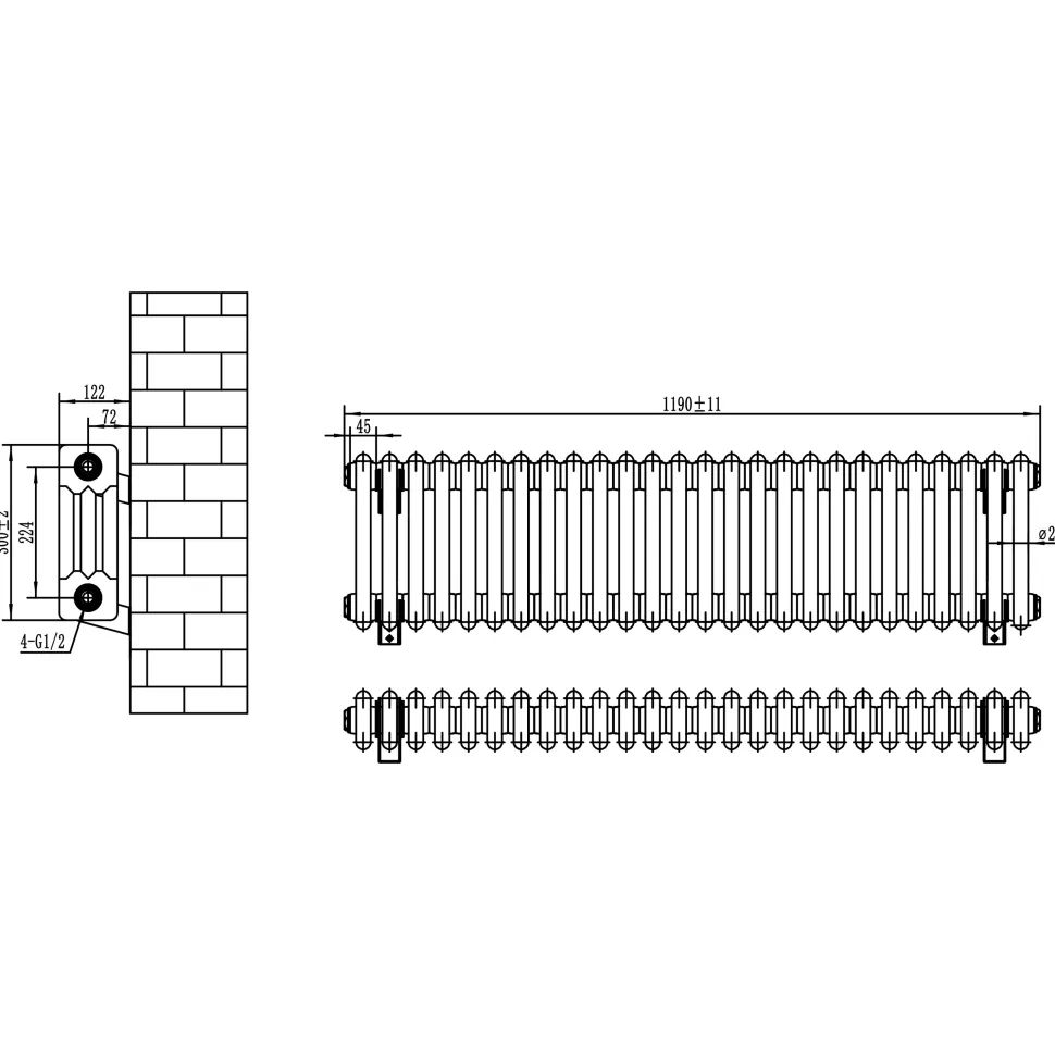 Toasty Ardleigh White Horizontal Column Radiator