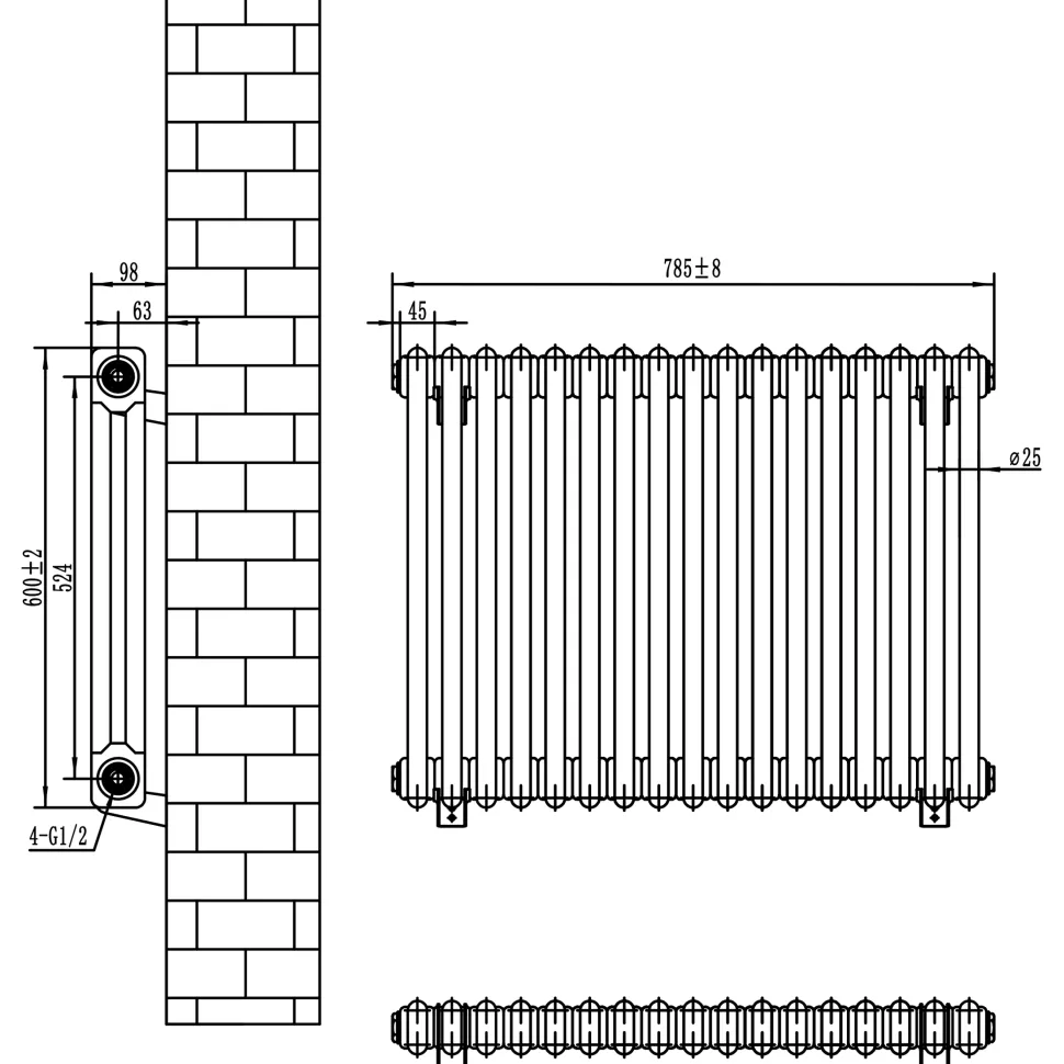 Toasty Ardleigh White Horizontal Column Radiator