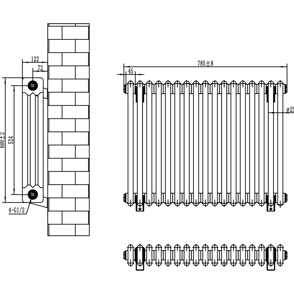Toasty Ardleigh White Horizontal Column Radiator