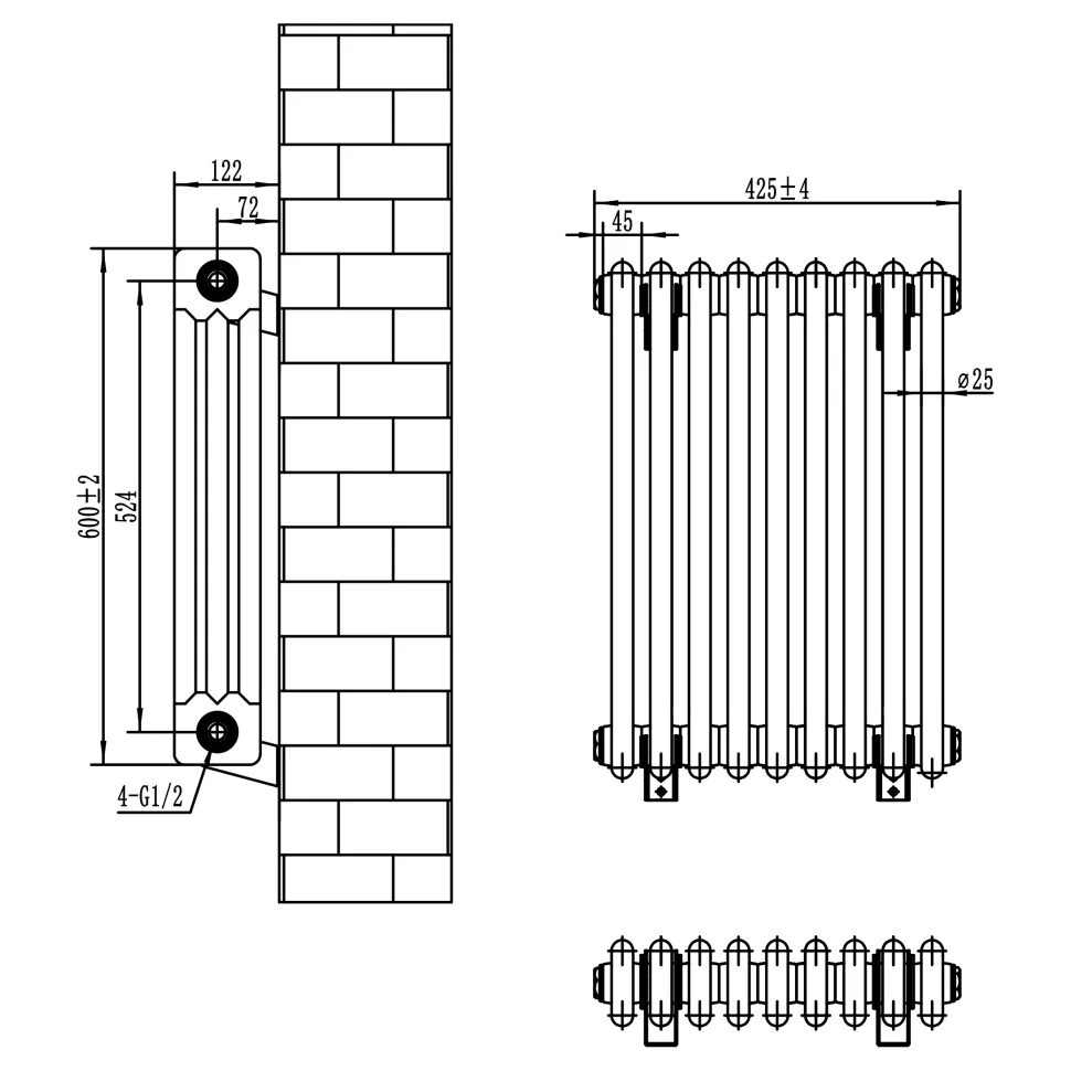 Toasty Ardleigh White Horizontal Column Radiator