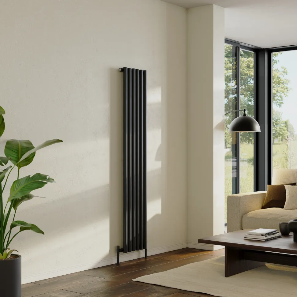 Toasty Aura Matt Black Round Tube Vertical Radiator