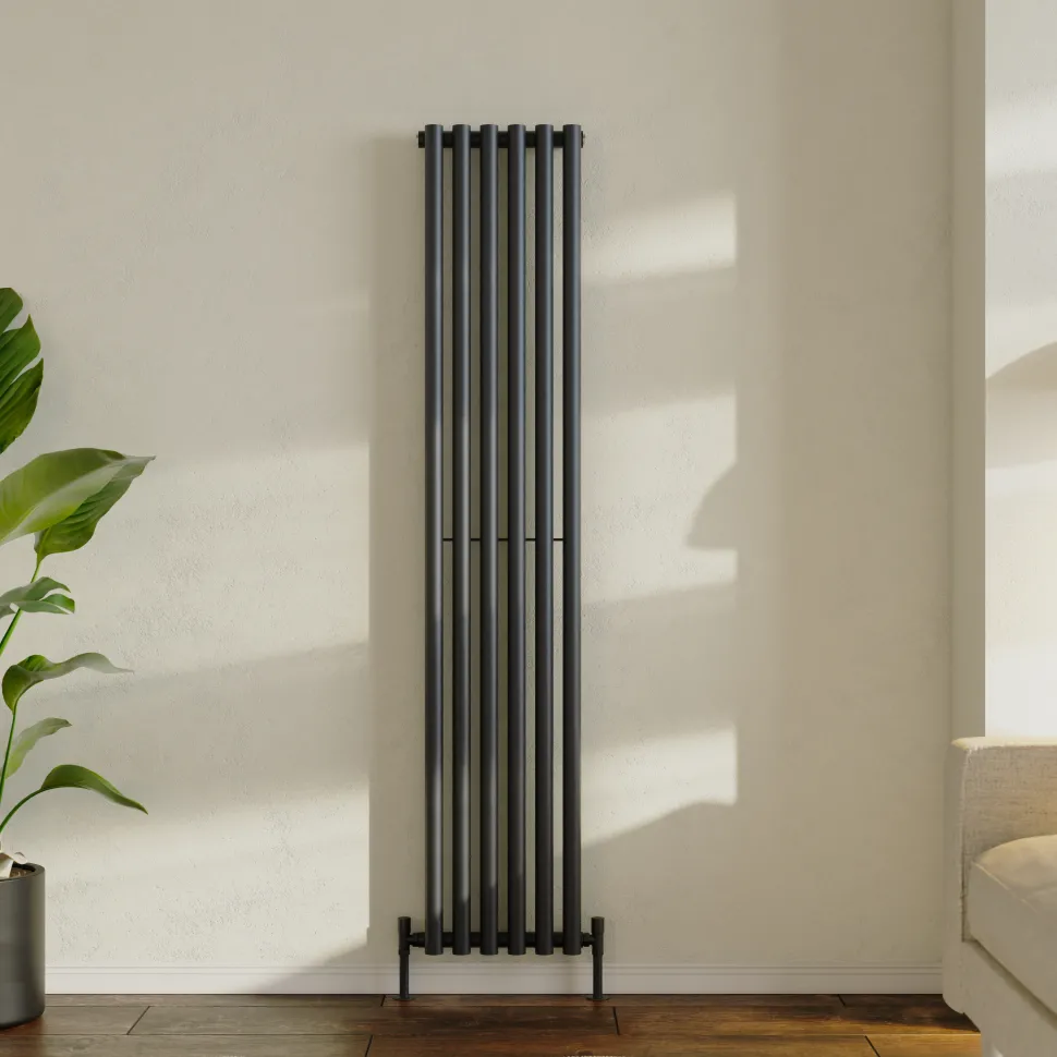 Toasty Aura Matt Black Round Tube Vertical Radiator