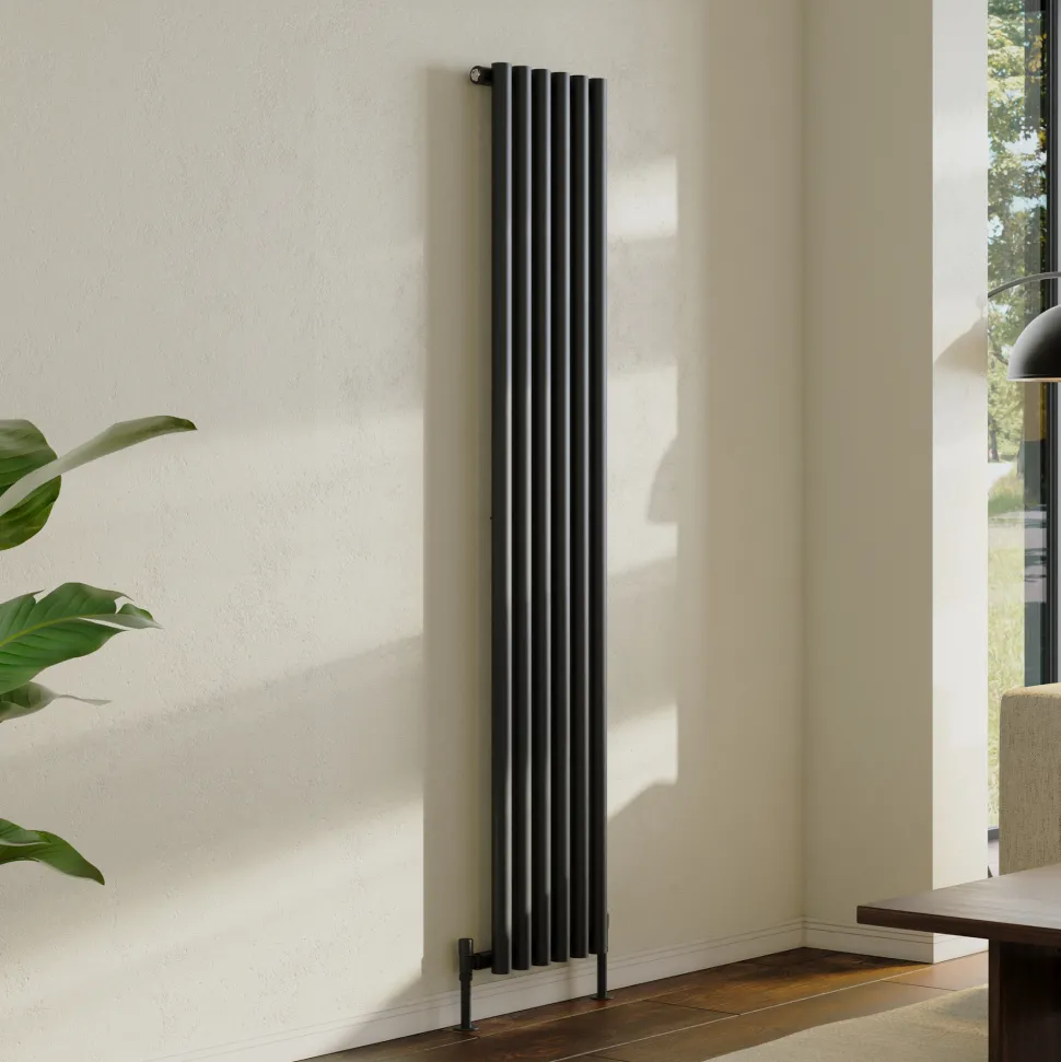 Toasty Aura Matt Black Round Tube Vertical Radiator