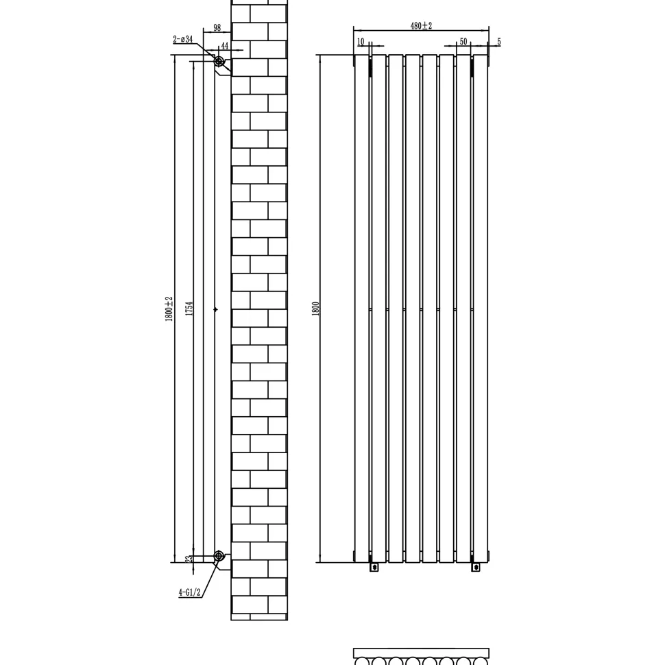 Toasty Aura Matt Black Round Tube Vertical Radiator