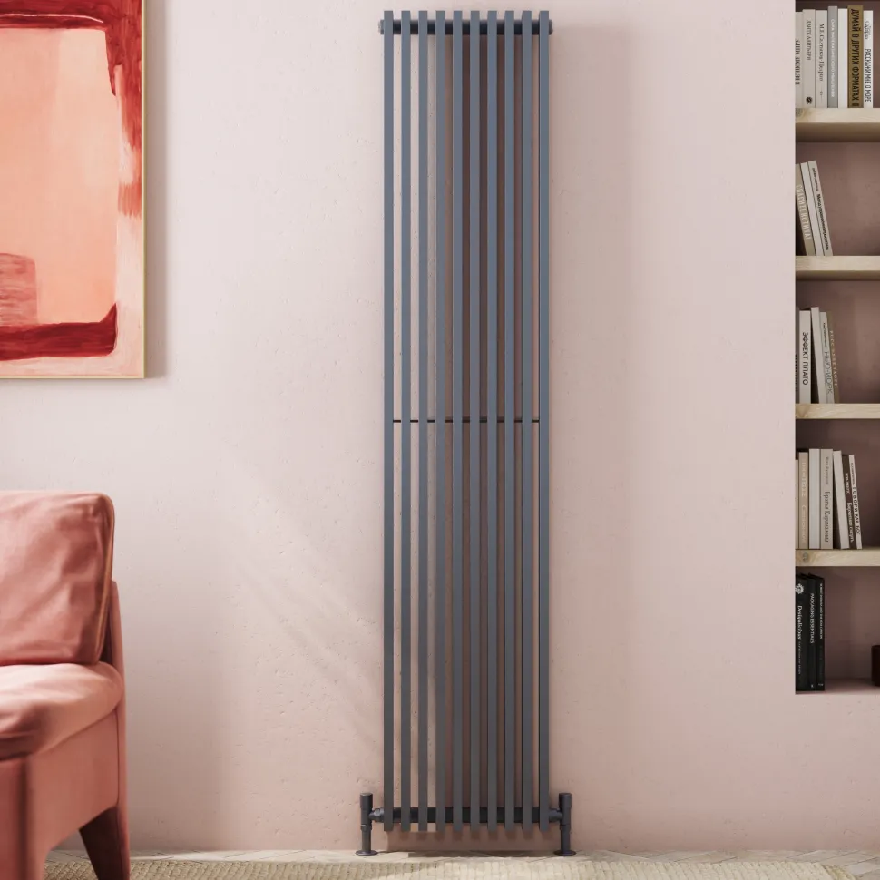 Toasty Axis Anthracite Grey Rectangular Tube Vertical Radiator - 1800 x 380mm