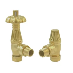 Toasty Brushed Brass Traditional Metal Handle Angled Thermostatic Radiator Valve