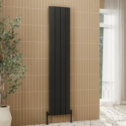 Toasty Drift Matt Black Vertical Aluminium Radiator - 1800 x 375mm