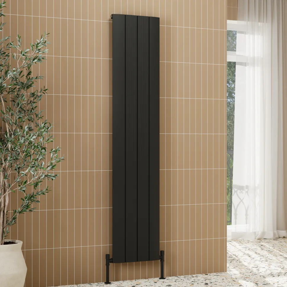 Toasty Drift Matt Black Vertical Aluminium Radiator - 1800 x 375mm