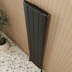 Toasty Drift Matt Black Vertical Aluminium Radiator - 1800 x 375mm