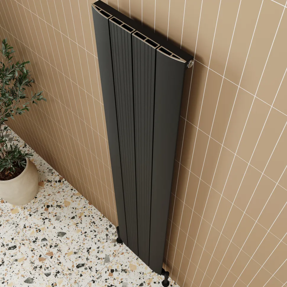 Toasty Drift Matt Black Vertical Aluminium Radiator - 1800 x 375mm
