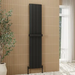 Toasty Drift Matt Black Vertical Aluminium Radiator - 1800 x 375mm