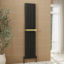 Toasty Drift Matt Black Vertical Aluminium Radiator - 1800 x 375mm