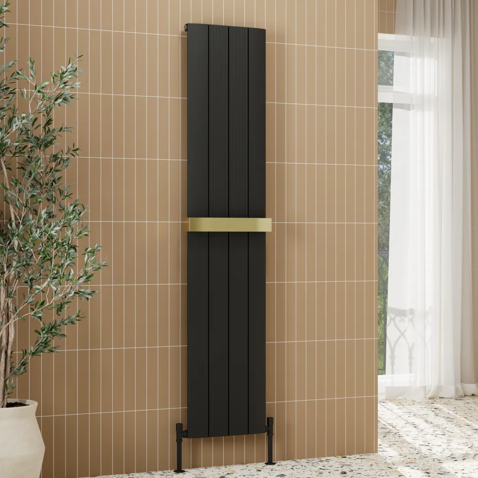 Toasty Drift Matt Black Vertical Aluminium Radiator - 1800 x 375mm