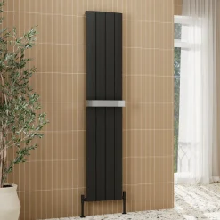 Toasty Drift Matt Black Vertical Aluminium Radiator - 1800 x 375mm