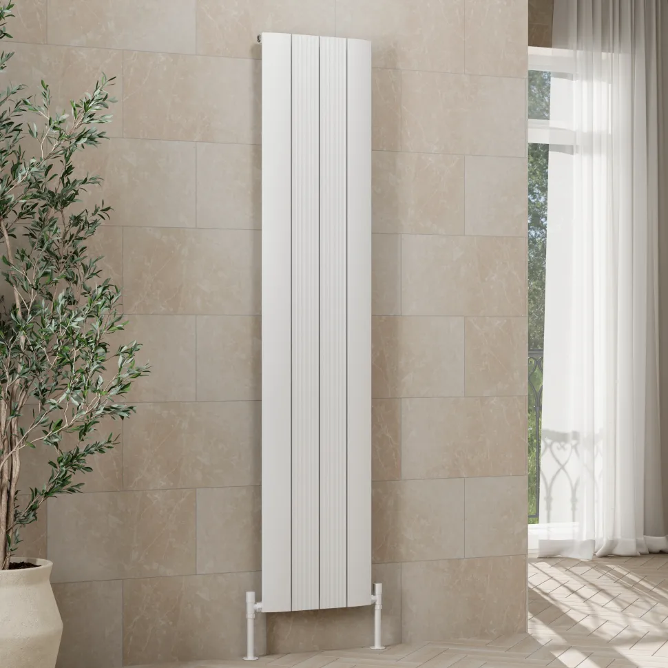Toasty Drift White Vertical Aluminium Radiator - 1800 x 375mm