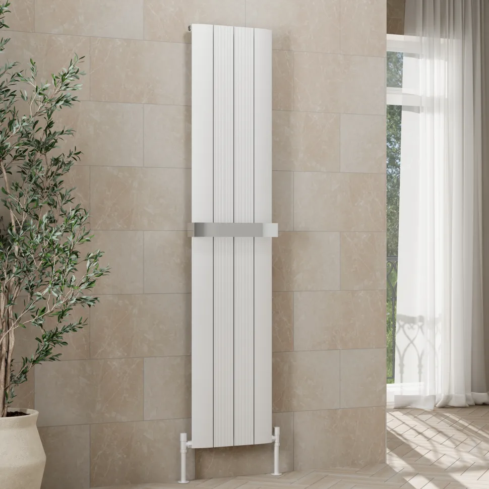 Toasty Drift White Vertical Aluminium Radiator - 1800 x 375mm