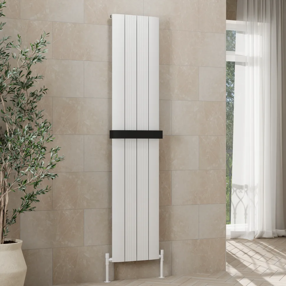 Toasty Drift White Vertical Aluminium Radiator - 1800 x 375mm