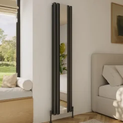 Toasty Echo Anthracite Grey Oval Double Panel Vertical Mirror Radiator - 1800 x 380mm