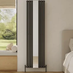Toasty Echo Anthracite Grey Oval Single Panel Vertical Mirror Radiator - 1800 x 500mm