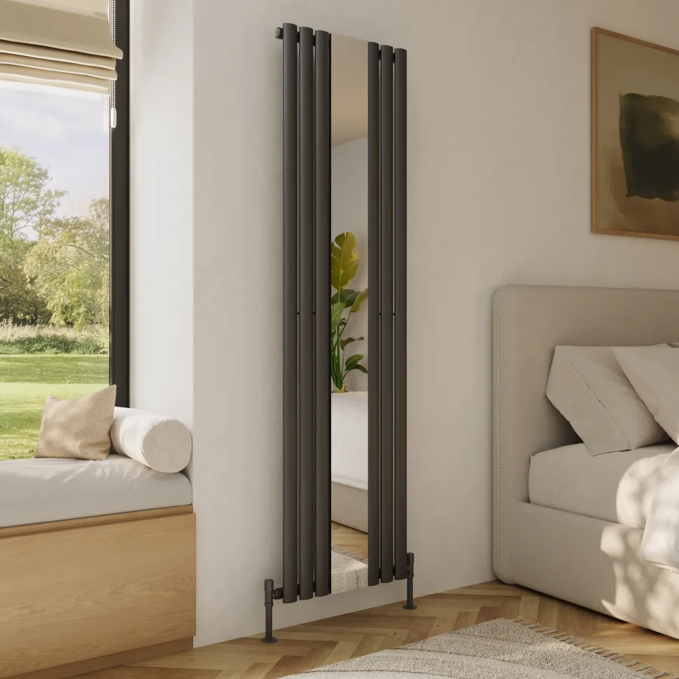 Toasty Echo Anthracite Grey Oval Single Panel Vertical Mirror Radiator - 1800 x 500mm
