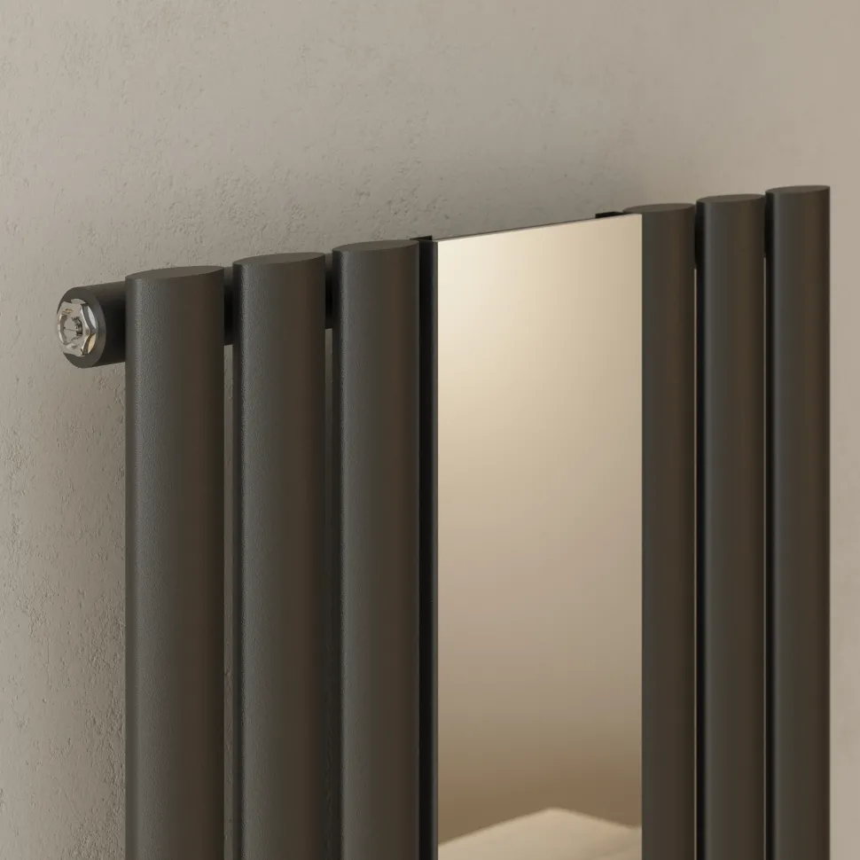 Toasty Echo Anthracite Grey Oval Single Panel Vertical Mirror Radiator - 1800 x 500mm