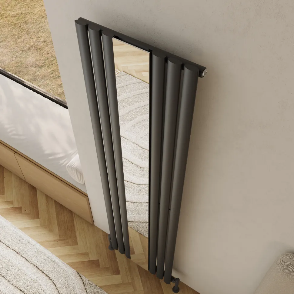 Toasty Echo Anthracite Grey Oval Single Panel Vertical Mirror Radiator - 1800 x 500mm