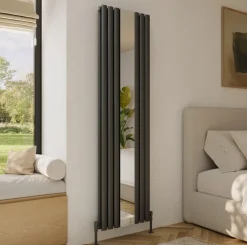 Toasty Echo Anthracite Grey Oval Double Panel Vertical Mirror Radiator - 1800 x 500mm