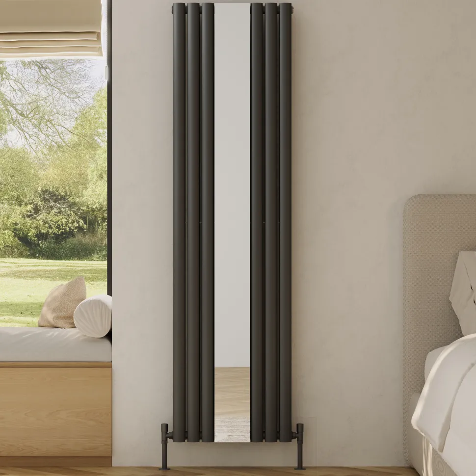 Toasty Echo Anthracite Grey Oval Double Panel Vertical Mirror Radiator - 1800 x 500mm