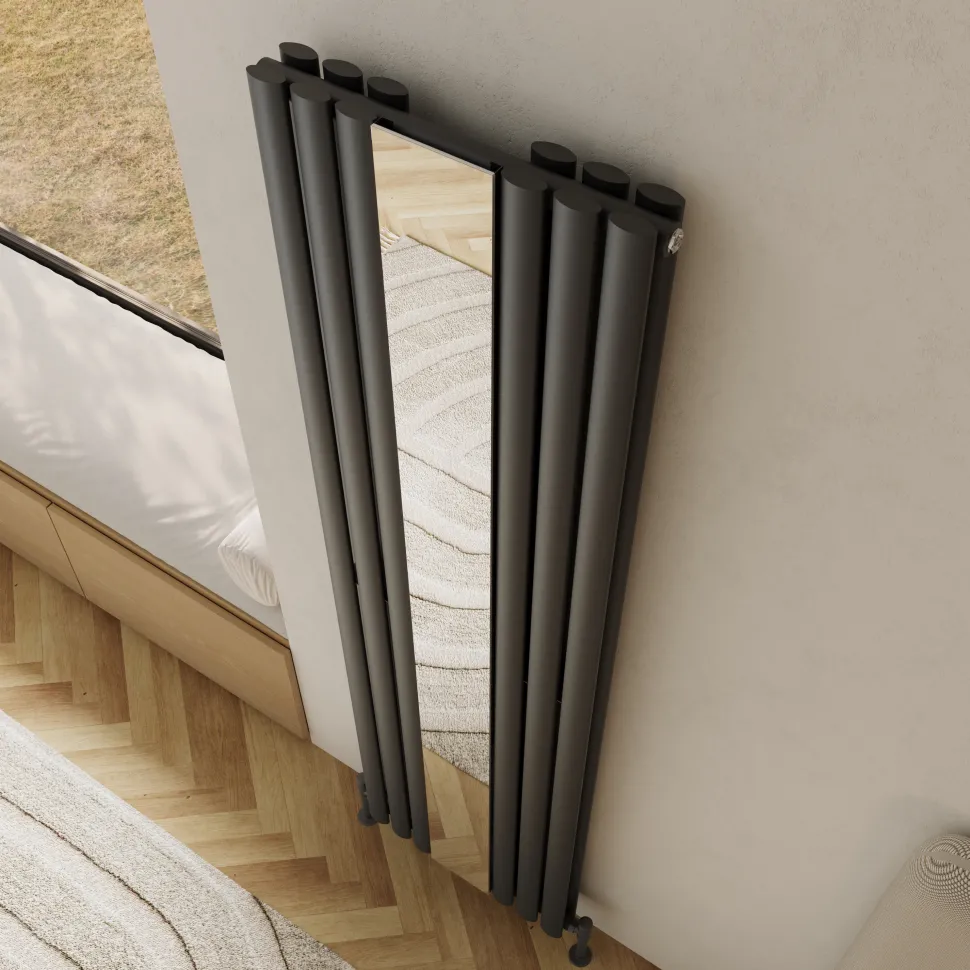 Toasty Echo Anthracite Grey Oval Double Panel Vertical Mirror Radiator - 1800 x 500mm