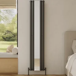 Toasty Echo Anthracite Grey Oval Single Panel Vertical Mirror Radiator - 1800 x 380mm