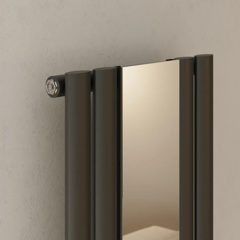 Toasty Echo Anthracite Grey Oval Single Panel Vertical Mirror Radiator - 1800 x 380mm